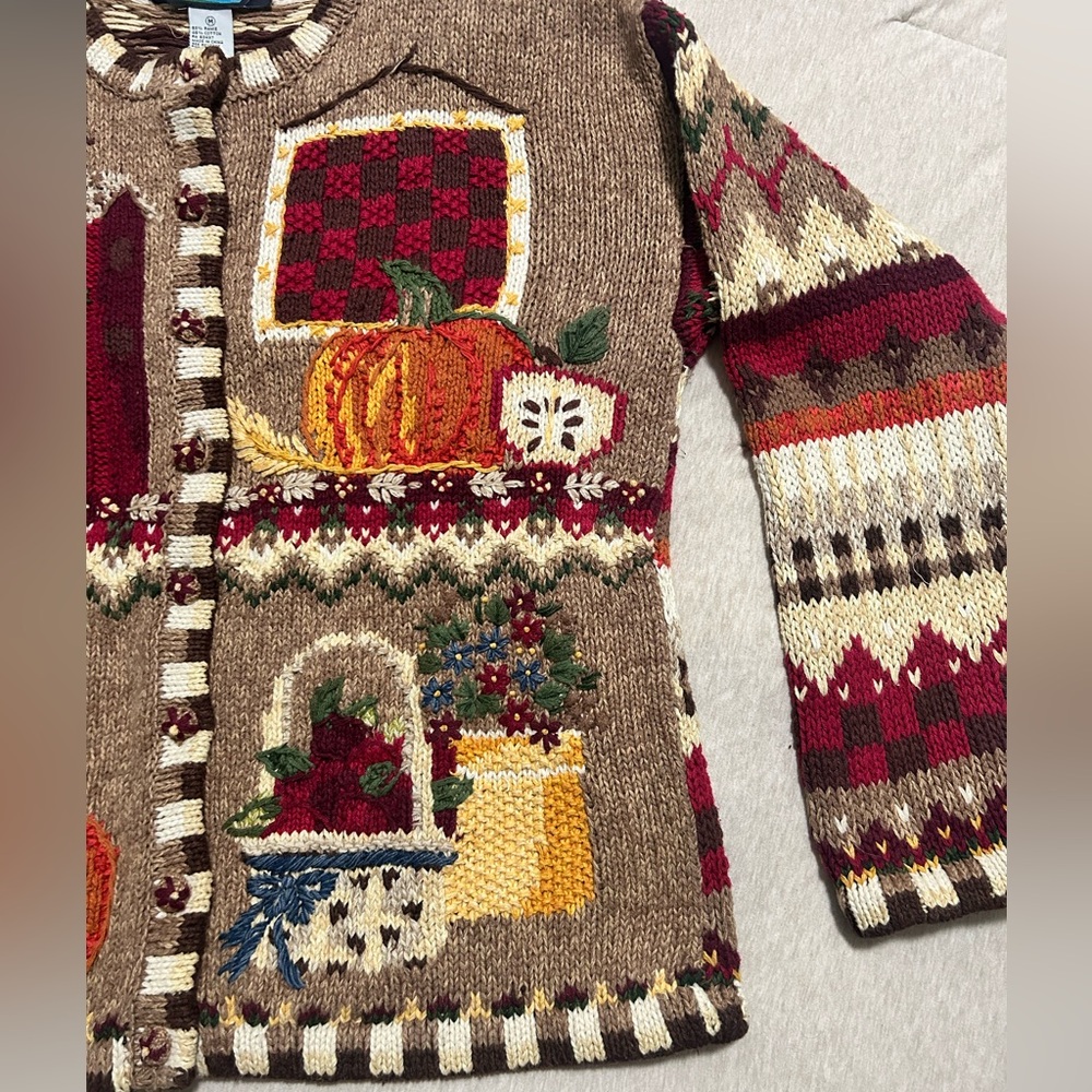Fall Cardigan Sweater Rooster Pumpkin Size Medium - Picture 6 of 10